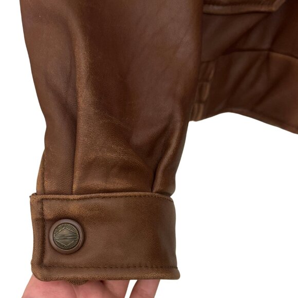 Vintage Danier Leather Bomber Jacket — 90s Brown Aviator Coat, Shearling Collar - Picture 7 of 12